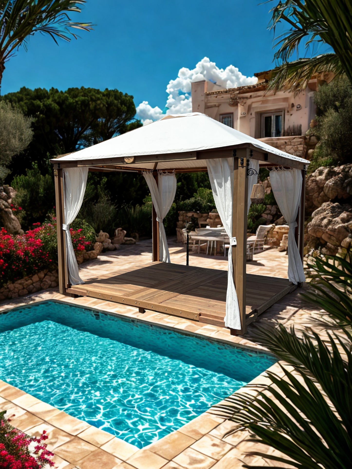 8'x10' Sky Cazita with Sheer Curtains