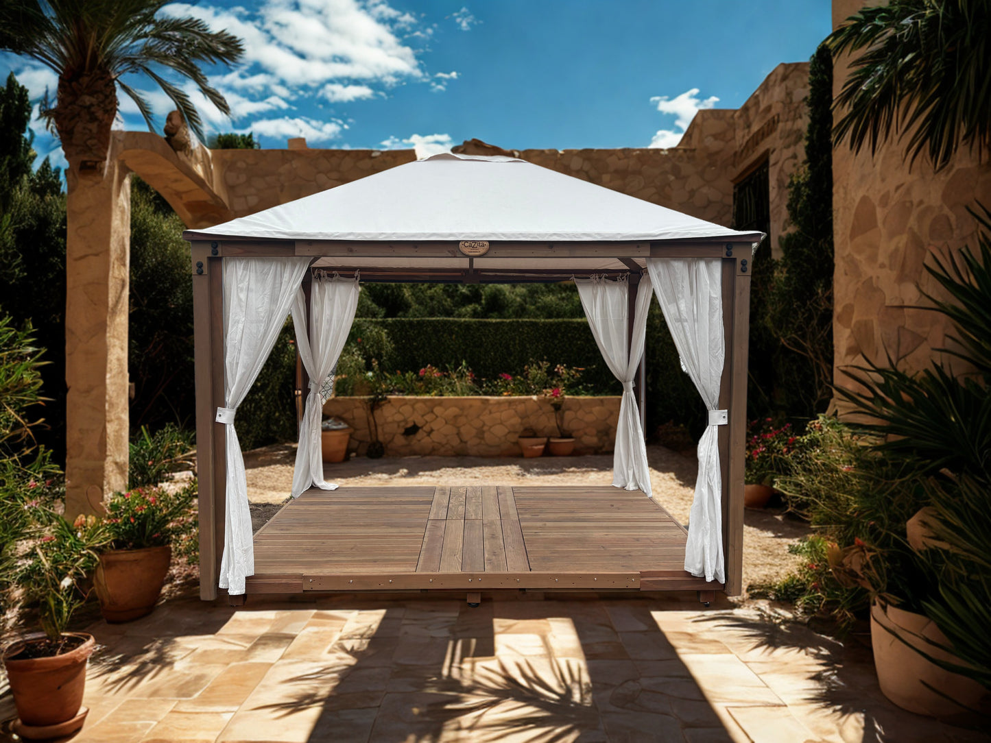 8'x10' Sky Cazita with Sheer Curtains