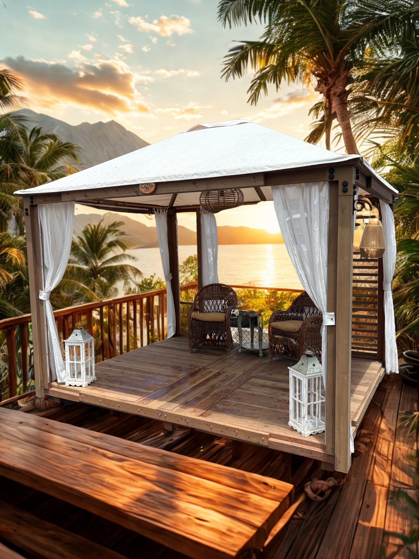 8'x10' Sky Cazita with Sheer Curtains