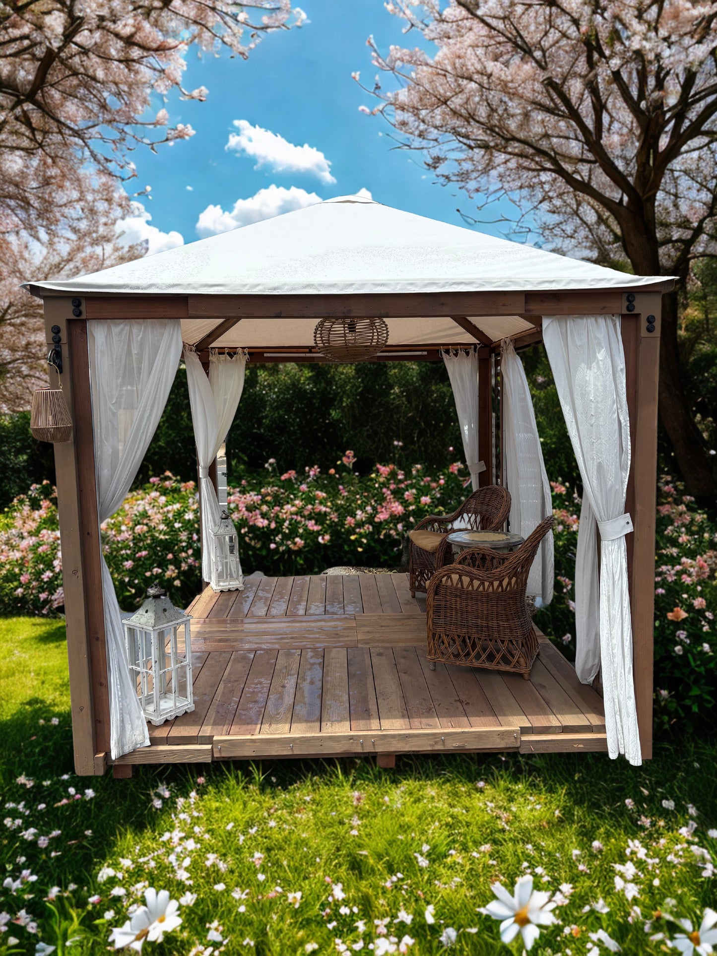 8'x10' Sky Cazita with Sheer Curtains