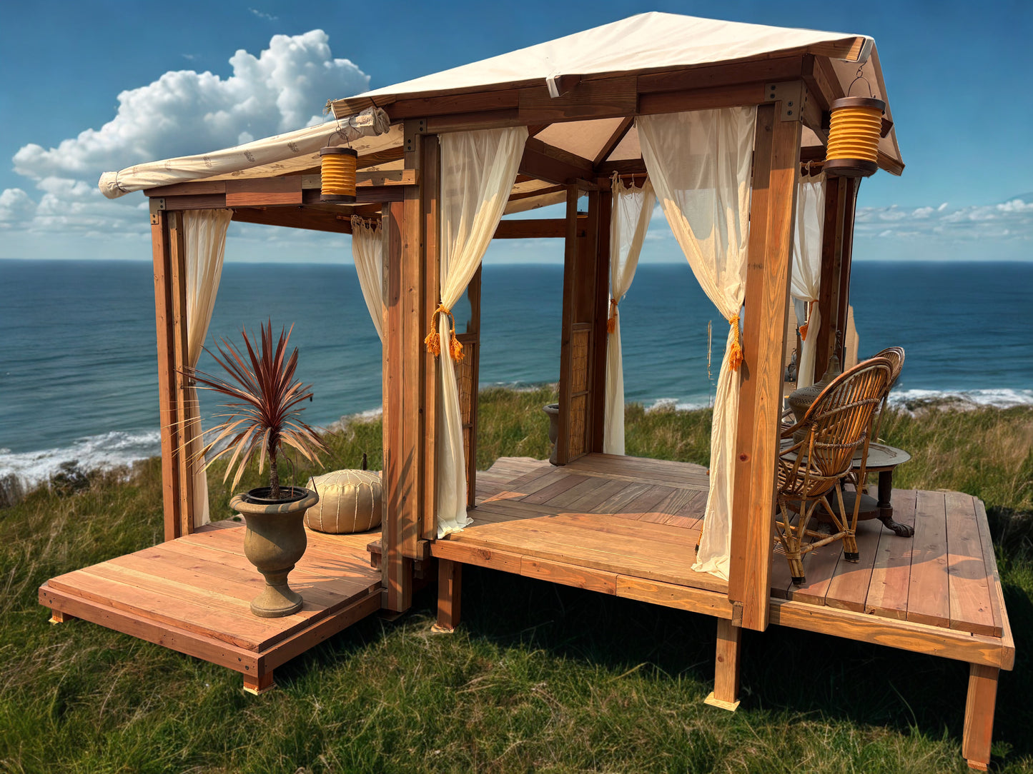 Bungalow Cazita  3 Pop Outs open with Sheer Curtains