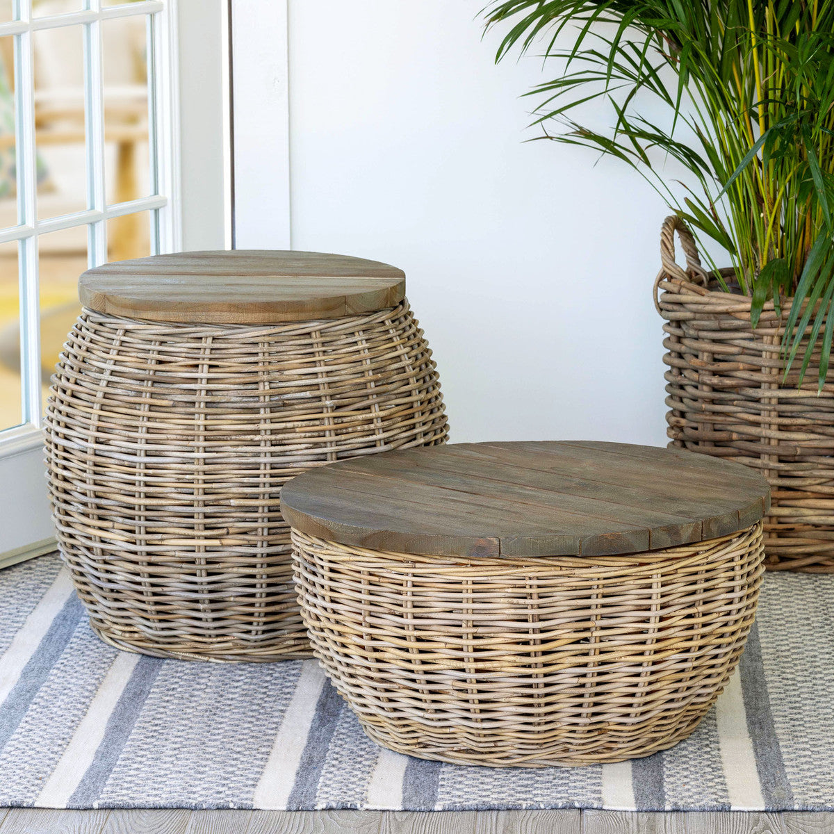 Rattan Side Table with Wood Top