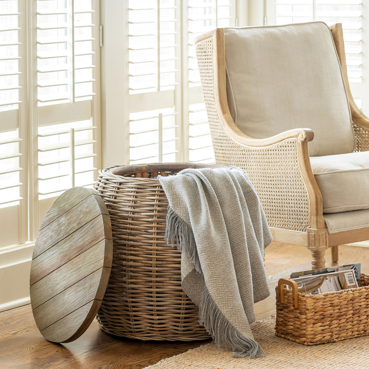 Rattan Side Table with Wood Top